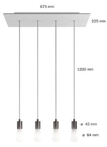 Creative cables Závěsná lampa se 4 světly, s obdélníkovým XXL baldachýnem Rose-one, textilním kabelem a kovovými komponenty Barva: Matný bílý dibond