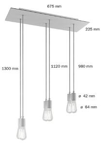 Creative cables Závěsná lampa s 6 světly, s obdélníkovým XXL baldachýnem Rose-one, textilním kabelem a kovovými komponenty Barva: Hladký ocelový dibond