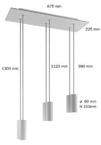Creative cables Závěsná lampa s 6 světly, s obdélníkovým XXL baldachýnem Rose-one, textilním kabelem a kovovými stínidly Tub-E14 Barva: Hladký mosazný dibond