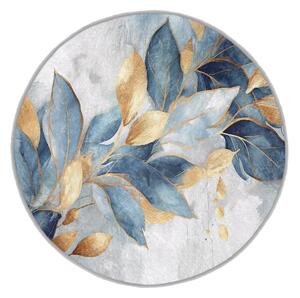 Pratelný kulatý koberec v modré a zlaté barvě ø 80 cm Golden Leaves – Mila Home