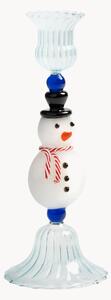 Ručně vyrobený svícen z borosilikátového skla Merry Snowman
