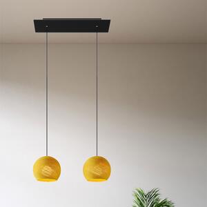 Creative cables Závěsná lampa se 2 světly, s obdélníkovým XXL baldachýnem Rose-one, textilním kabelem a se stínidly kupole XS, polyester Barva: Hořčicová žlutá, Montáž: Sestavený