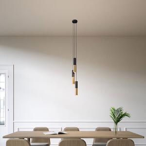 Creative cables Závěsná lampa se 3 světly, textilním kabelem a dvojitým kovovým stínidlem Tub-E14 Barva: Černá-matný bronz, Montáž: Udělej Si Sám Sada
