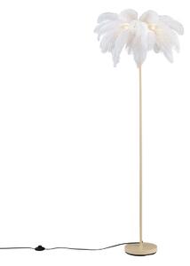 Art Deco stojací lampa béžová s bílými pírky - Peahen