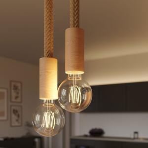 Creative cables Závěsná lampa se dvěma svítidly s 2XL lanovým kabelem a dřevěnou úpravou Barva: Neutrální