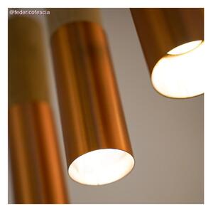 Creative cables Závěsná lampa s textilním kabelem a dvojitým stínidlem Tub-E14, dřevo a kov Barva: Neutrální-matný bronz