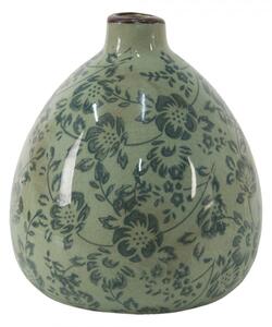 Zelená dekorační váza s modrými květy Marleen – 13x14 cm