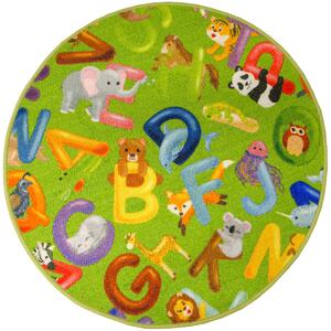 AW Dětský kulatý koberec Alfabet 12 zelený Rozměr: průměr 100 cm