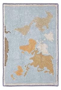 Modro-béžový pratelný ručně tkaný bavlněný dětský hrací koberec 70x100 cm Mini Worldmap – Lorena Canals