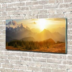 Foto obraz sklo tvrzené Západ slunce hory osh-84116149