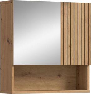 Zrcadlová skříňka Mone, rozměry 60 x 55 x 17 cm, imitace dřeva Artisan Eiken – funkční koupelnový nábytek se 1 dvířkem, 2 policemi a 4 přihrádkami – moderní design