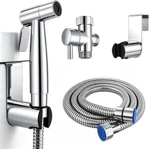 Ruční sprcha z nerezové oceli - Sada pro bidet s tryskou - Držák na zeď - Hadice 1,5 m - Osobní hygiena - Snadná instalace