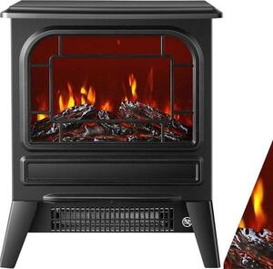 Elektrické topení s ventilátorem, výkon 1950 W, LED efekt plamene, tichý a regulovatelný ohřev, černé barvy, pro romantickou atmosféru