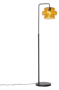 Retro stojací lampa černá s oranžovým sklem - Denise