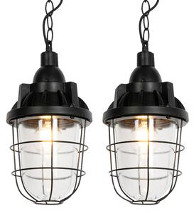 Sada 2 průmyslových závěsných lamp černých - Cabin