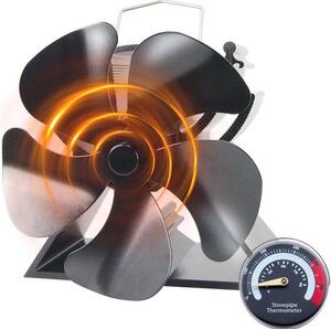 Ventilátor pro kamna s 5 lopatkami, průměr 12,5 cm, včetně teploměru – Mini ventilátor pro kamna na dřevo, krby a sporáky na dřevo