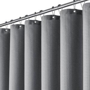 BTTN Sprchová závěs, vzor vafle, 90 x 200 cm, světle šedá, odolná proti plísním, pevná, vnitřní strana potažená voděodolnou fólií, s 6 plastovými háčky, omyvatelná, polyester