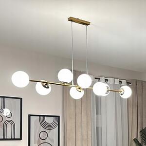 Závěsné stropní svítidlo lustr skleněná koule 8xE27 LOFT 120cm zlatá bílá