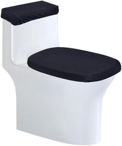 Sada toaletních sedátek - černá - Omyvatelné víko toaletní nádržky - polyester - Sada do koupelny - Velmi měkký materiál - Toaletní sedátko