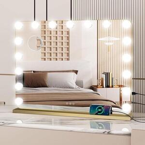 Zrcadlo do koupelny, rozměry 80 x 62 cm, styl Hollywood, 18 LED světel s 3 režimy osvětlení, montáž na zeď, balení obsahuje 10 kusů, značka Vemera