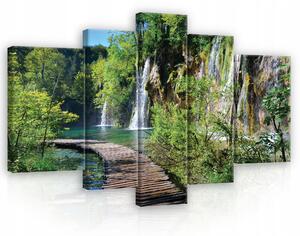Obraz do obýváku VODOPÁD JEZERO triptych 170x100