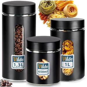 3x Skleněná dóza ČERNÁ kuchyňská na potraviny sypké produkty těsnící