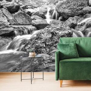 Samolepící tapeta černobílé vysokohorské vodopády - 375x250 cm