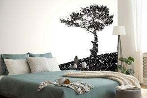 Tapeta strom černobílá silueta - 300x200 cm