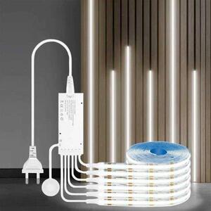 LED páska 12V COB - 6 rolí, délka 2 metry, bílá barva. Obsahuje dotykové a gestické ovládání pro regulaci jasu. Vhodné pro skříně, kuchyně, vitríny, police a akustické panely