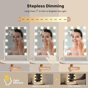 Zrcadlo do koupelny ve stylu Hollywood, s osvětlením LED typu C, USB nabíjecím portem, 12 stmívači, 3 světelnými režimy, nástěnné, bílé, 40