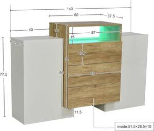 Moderní komoda - boční skříňka - úložný prostor do obývacího pokoje - vysoký lesk, bílá barva dřeva - 140 cm - bílá barva dřeva