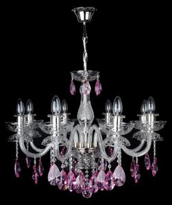 DBK GLASS 8 Arms Crystal chandelier with smooth glass arms & Cut violet fuchsia almonds 2050-8-NKmg