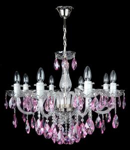 DBK GLASS 8 Arms Crystal chandelier with smooth glass arms & Cut violet fuchsia almonds 2040-8-NKmg