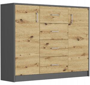 Komoda Framire 110 x 35 x 85 cm antracit, dub artisan matný