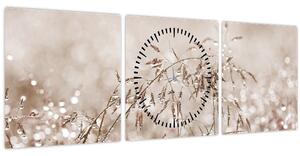 Obraz - Louka v hnědých tónech (s hodinami) (90x30 cm)