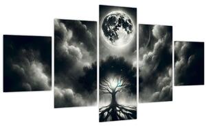 Obraz - Černobílý strom v úplňku (125x70 cm)