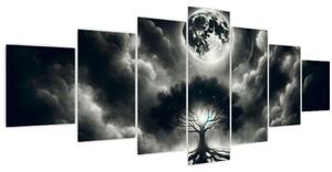 Obraz - Černobílý strom v úplňku (210x100 cm)