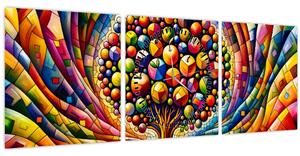 Obraz - Barevný strom s jablky (s hodinami) (90x30 cm)
