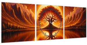 Obraz - Strom v krvavém slunci (s hodinami) (90x30 cm)