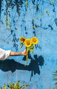 Fotografie Woman holding sunflower in front of, Westend61