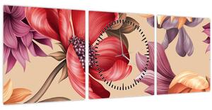 Obraz - Vintage květy (s hodinami) (90x30 cm)