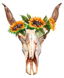 Fotografie Watercolor isolated bull's head with flowers, Helen_Field