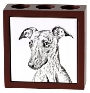 Whippet organizér na tužky s motivem psa, stojan na psací potřeby s fotografií