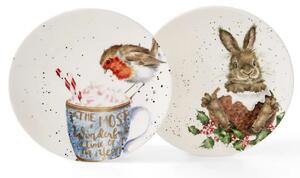 Sada vánočních porcelánových talířů Králík a červenka 16,5 cm 2 ks