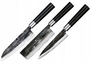 SADA 3 KUCHYŇSKÝCH NOŽŮ SANTOKU UNIVERZÁLNÍ NAKIRI SAMURA SUPER 5 AUS-10