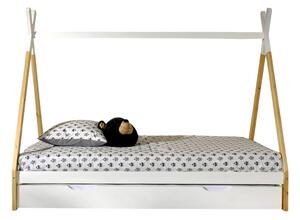 Domečková dětská postel z borovicového dřeva s úložným prostorem v bílo-přírodní barvě 90x200 cm TIPI – Vipack