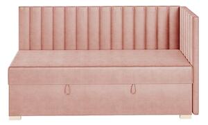 Růžová rohová dětská postel s úložným prostorem s matrací 90x200 cm Snugi – Ghado