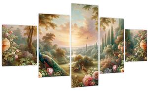 Obraz - Pávi v zahradě (125x70 cm)