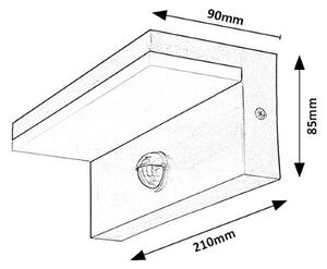 RABALUX 77115 Zaragoza venkovní nástěnné svítidlo se senzorem LED 9W/800lm 2700+4000+6500K IP54 černá