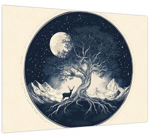 Obraz - Magický strom s jelenem I. (70x50 cm)